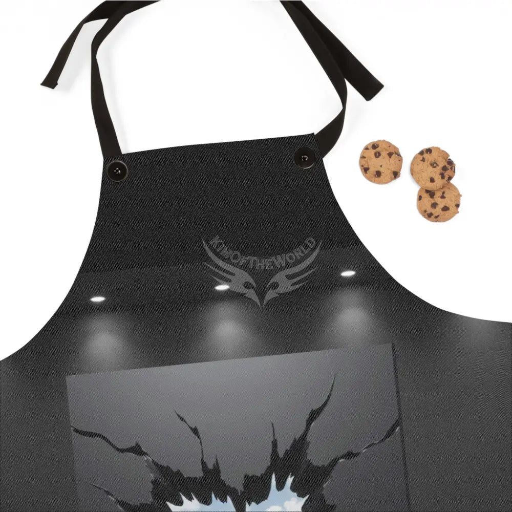 Black Apron with Mountain Breakthrough Graphic — Outdoor Adventure Kitchen Apron One Size Accessories