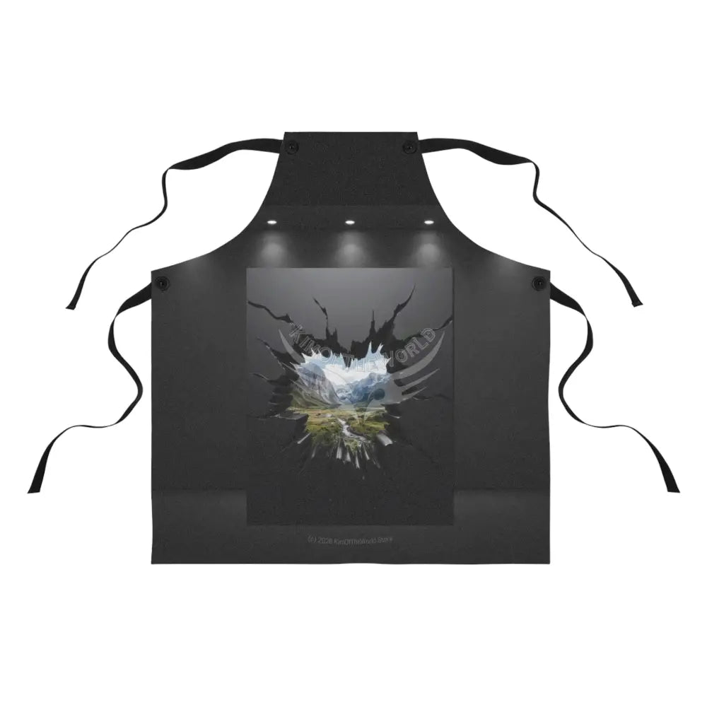 Black Apron with Mountain Breakthrough Graphic — Outdoor Adventure Kitchen Apron One Size Accessories