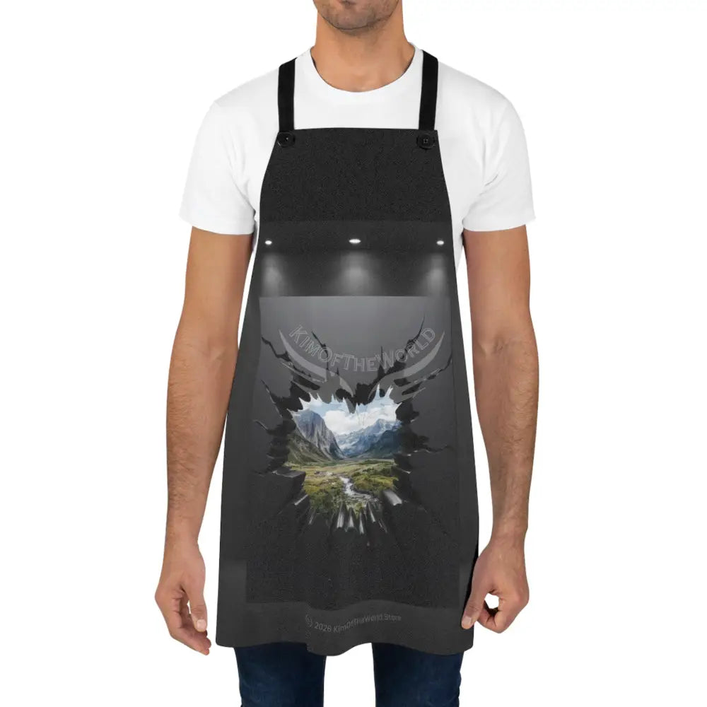 Black Apron with Mountain Breakthrough Graphic — Outdoor Adventure Kitchen Apron One Size Accessories