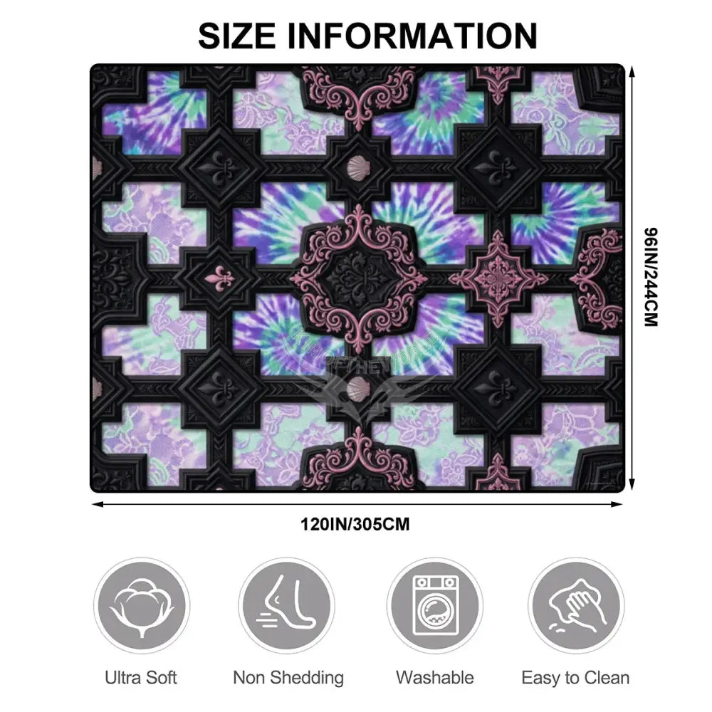 Black Frame Tie Dye Peekaboo 10 ft x 8 ft Large Area Rug Floor Carpet 120’’x96’’ Rugs & Mats