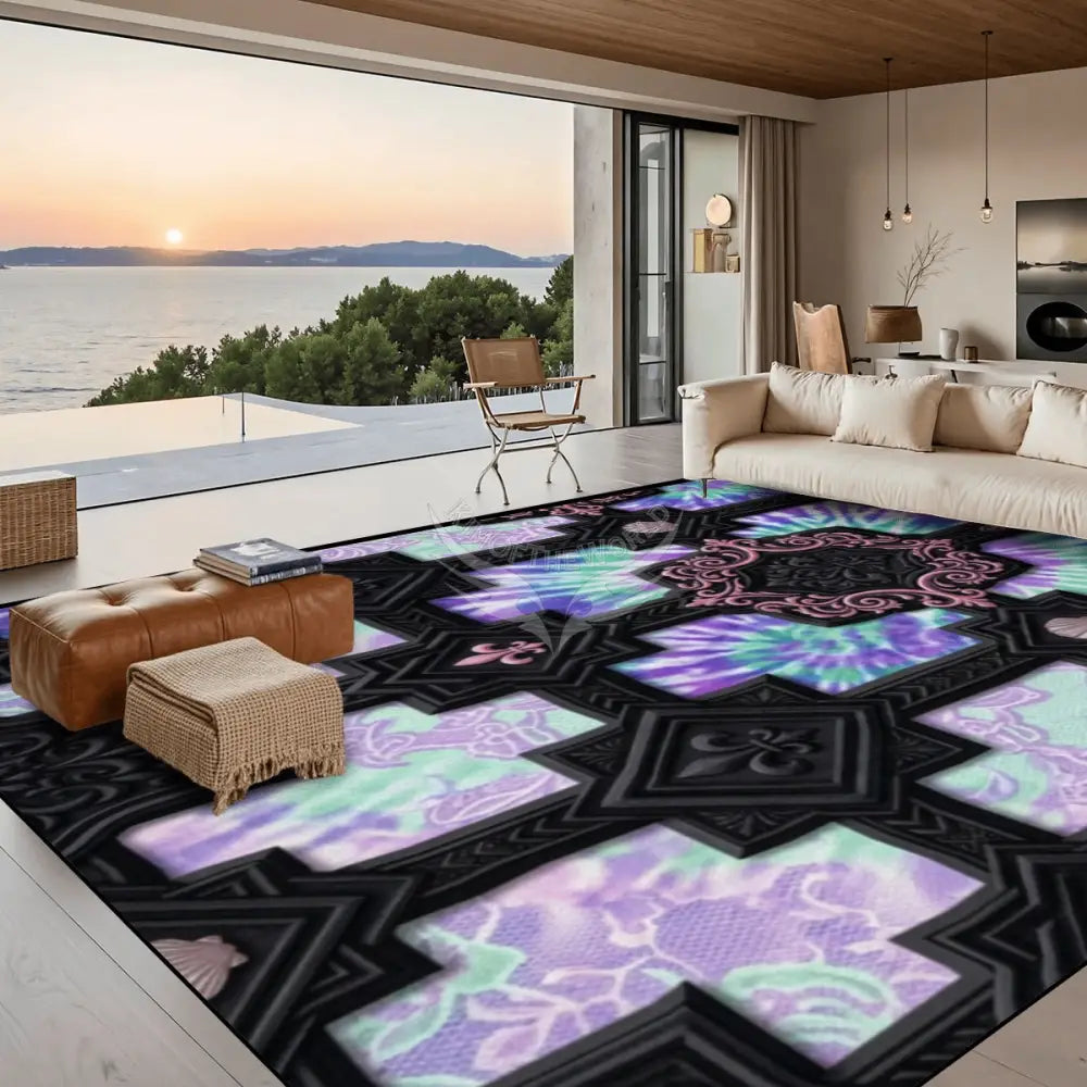 Black Frame Tie Dye Peekaboo 10 ft x 8 ft Large Area Rug Floor Carpet 120’’x96’’ Rugs & Mats