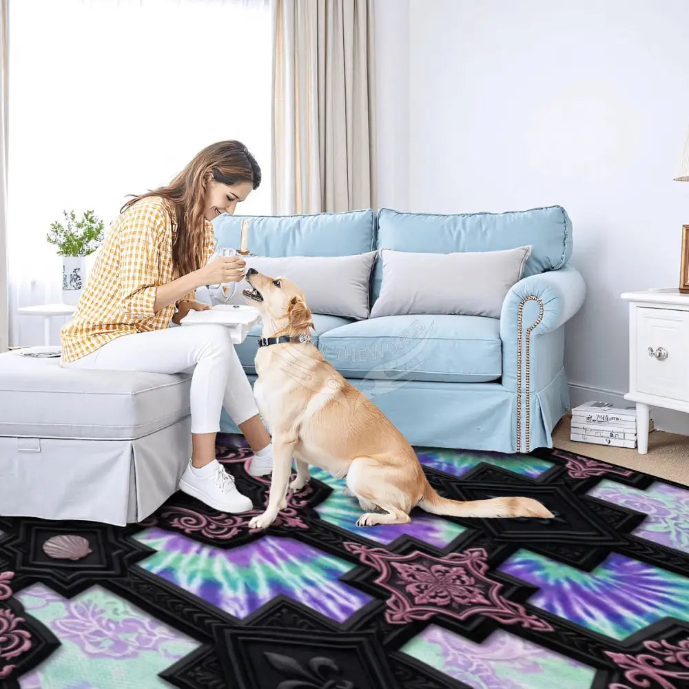 Black Frame Tie Dye Peekaboo 10 ft x 8 ft Large Area Rug Floor Carpet 120’’x96’’ Rugs & Mats