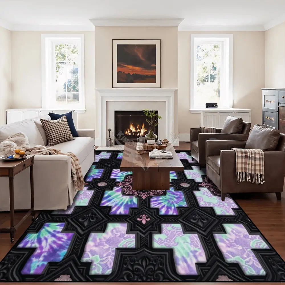 Black Frame Tie Dye Peekaboo 10 ft x 8 ft Large Area Rug Floor Carpet 120’’x96’’ Rugs & Mats