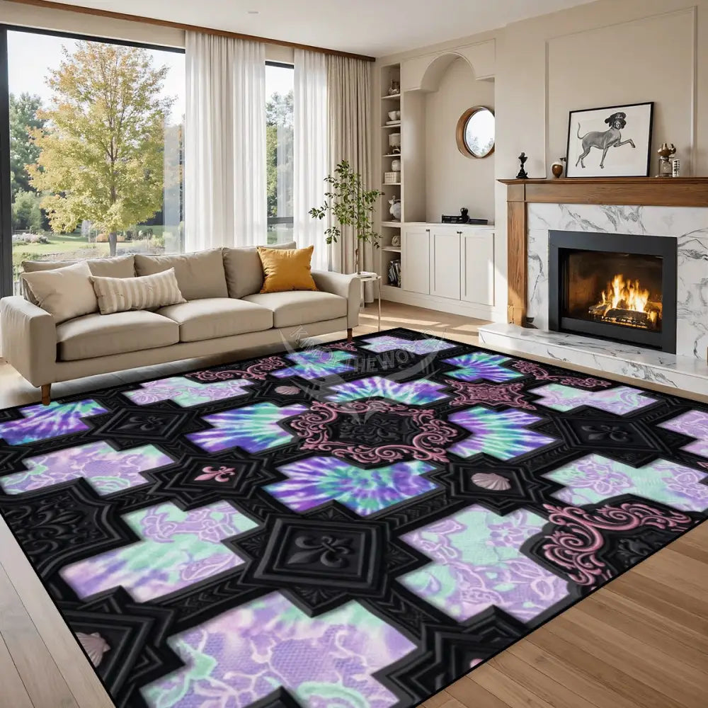 Black Frame Tie Dye Peekaboo 10 ft x 8 ft Large Area Rug Floor Carpet 120’’x96’’ Rugs & Mats
