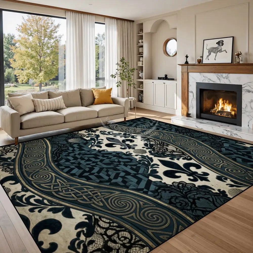 Black Green & White Lace 10 ft x 8 ft Large Area Rug Floor Carpet 120’’x96’’ Rugs & Mats