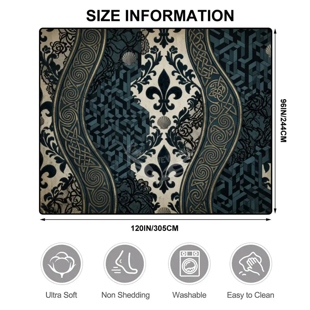 Black Green & White Lace 10 ft x 8 ft Large Area Rug Floor Carpet 120’’x96’’ Rugs & Mats