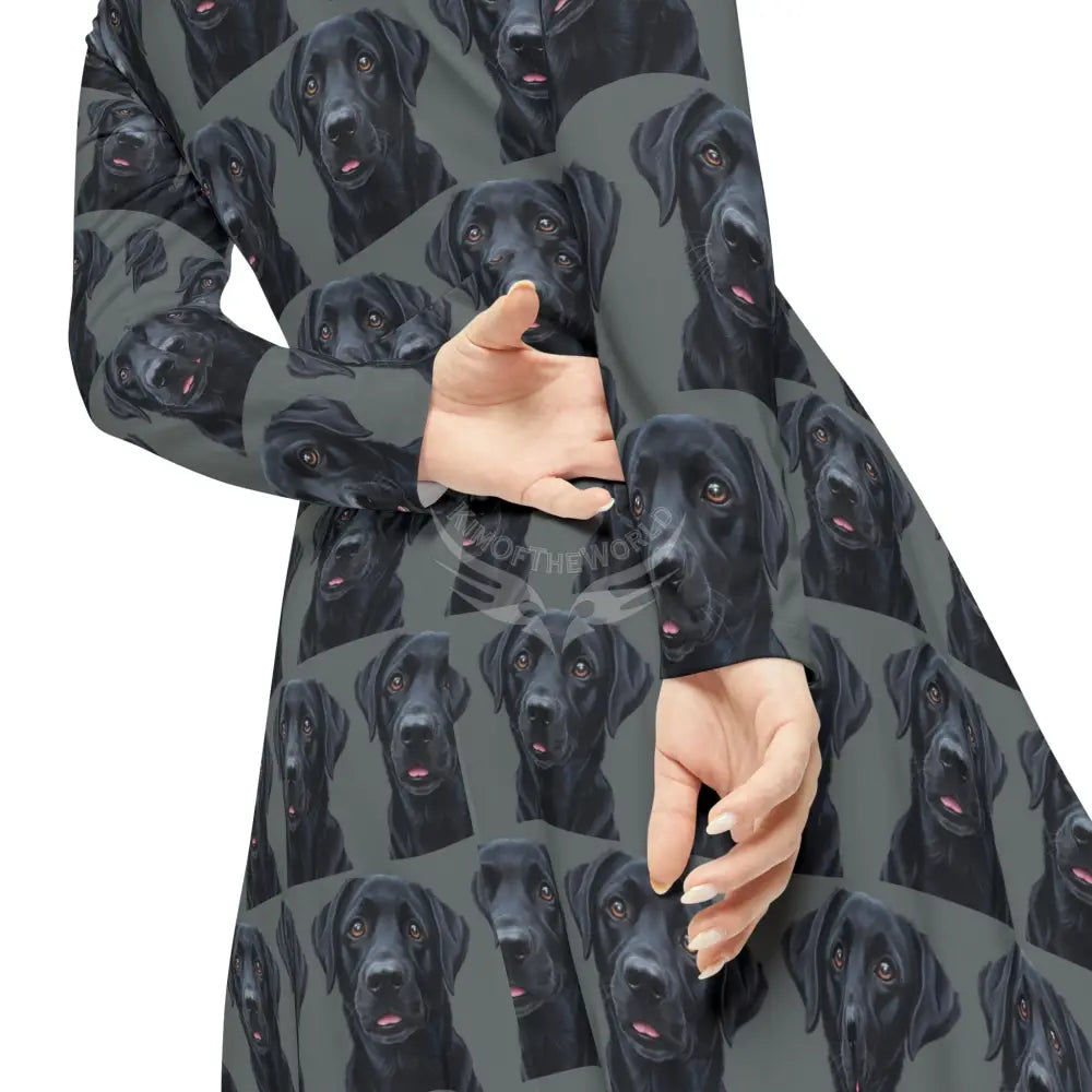Black Labrador Retriever Lab Dog Wallpaper Print Dress – Women’s Long Sleeve AOP All Over Prints