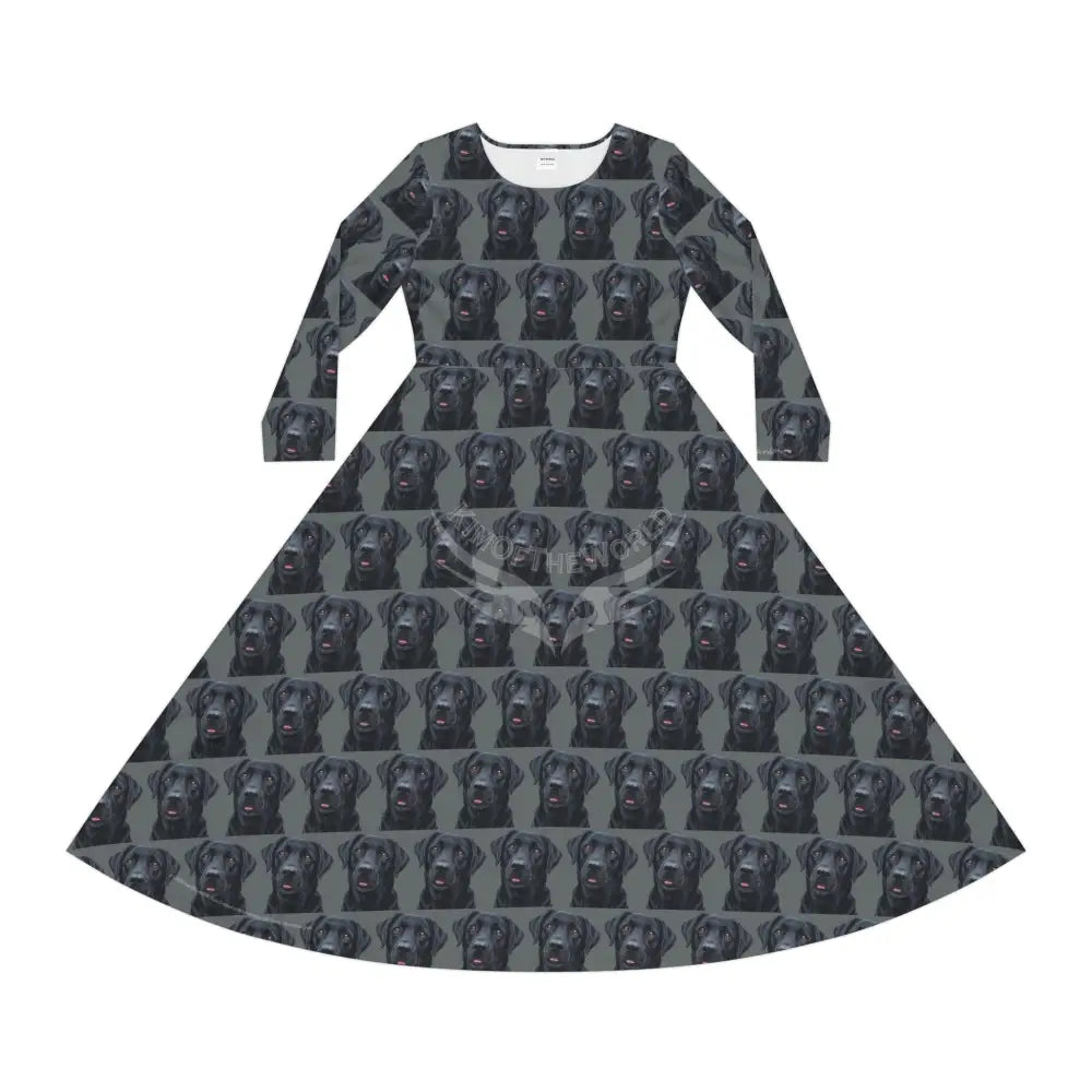 Black Labrador Retriever Lab Dog Wallpaper Print Dress – Women’s Long Sleeve AOP All Over Prints