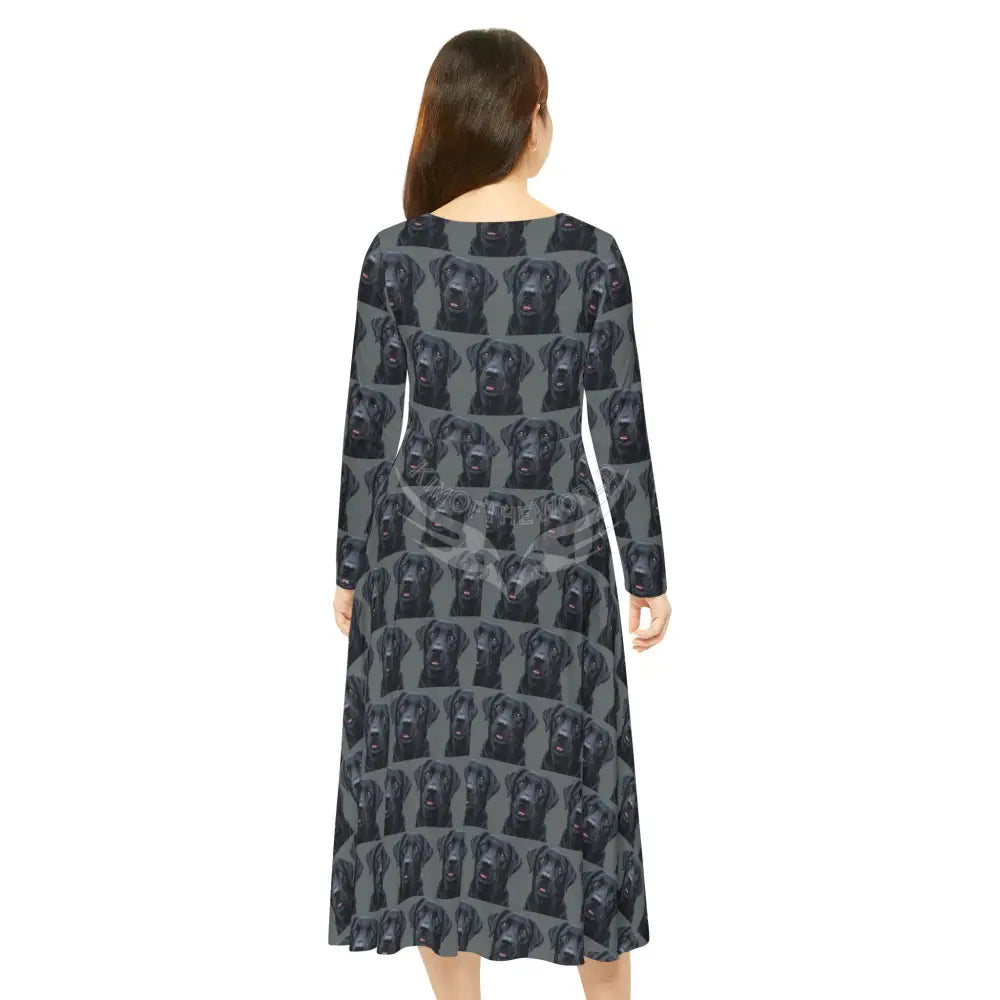 Black Labrador Retriever Lab Dog Wallpaper Print Dress – Women’s Long Sleeve AOP All Over Prints