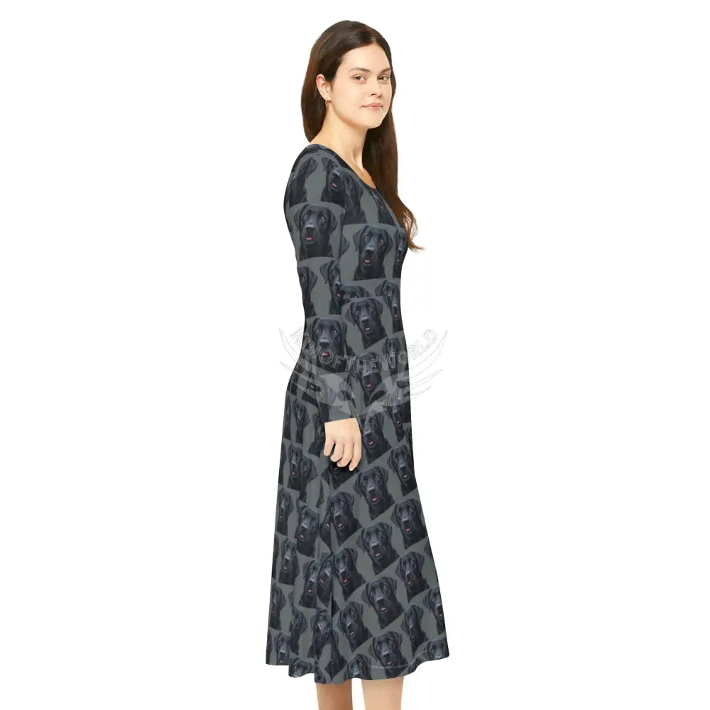 Black Labrador Retriever Lab Dog Wallpaper Print Dress – Women’s Long Sleeve AOP All Over Prints