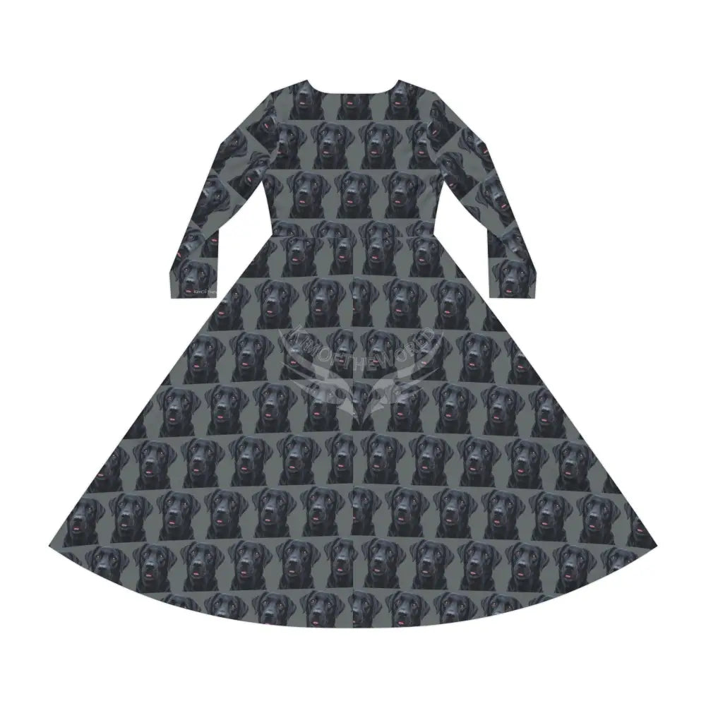 Black Labrador Retriever Lab Dog Wallpaper Print Dress – Women’s Long Sleeve AOP All Over Prints