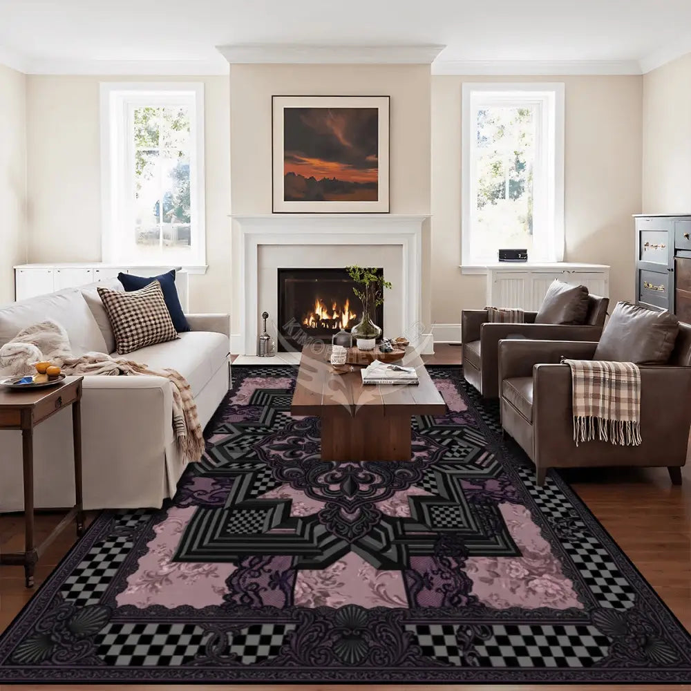 Black Lace and Pink Floral 3D Patch Checkerboard 10 ft x 8 ft Large Area Rug Floor Carpet 120’’x96’’ Rugs & Mats