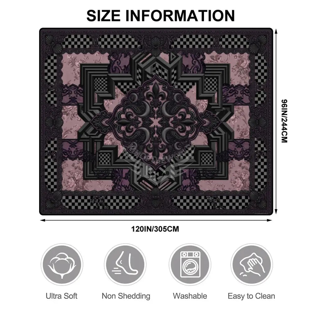 Black Lace and Pink Floral 3D Patch Checkerboard 10 ft x 8 ft Large Area Rug Floor Carpet 120’’x96’’ Rugs & Mats