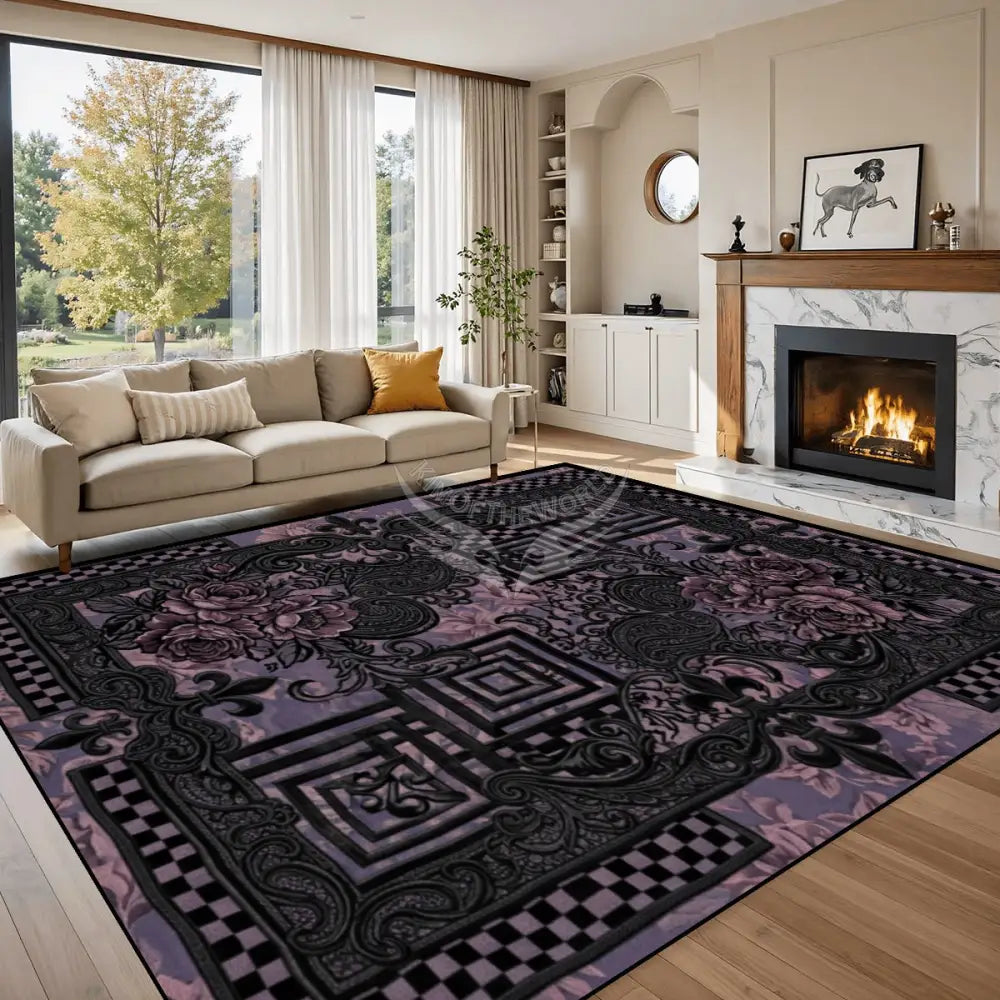 Black Lace & Pink 3D Checkerboard Design 10 ft x 8 ft Large Area Rug Floor Carpet 120’’x96’’ Rugs & Mats