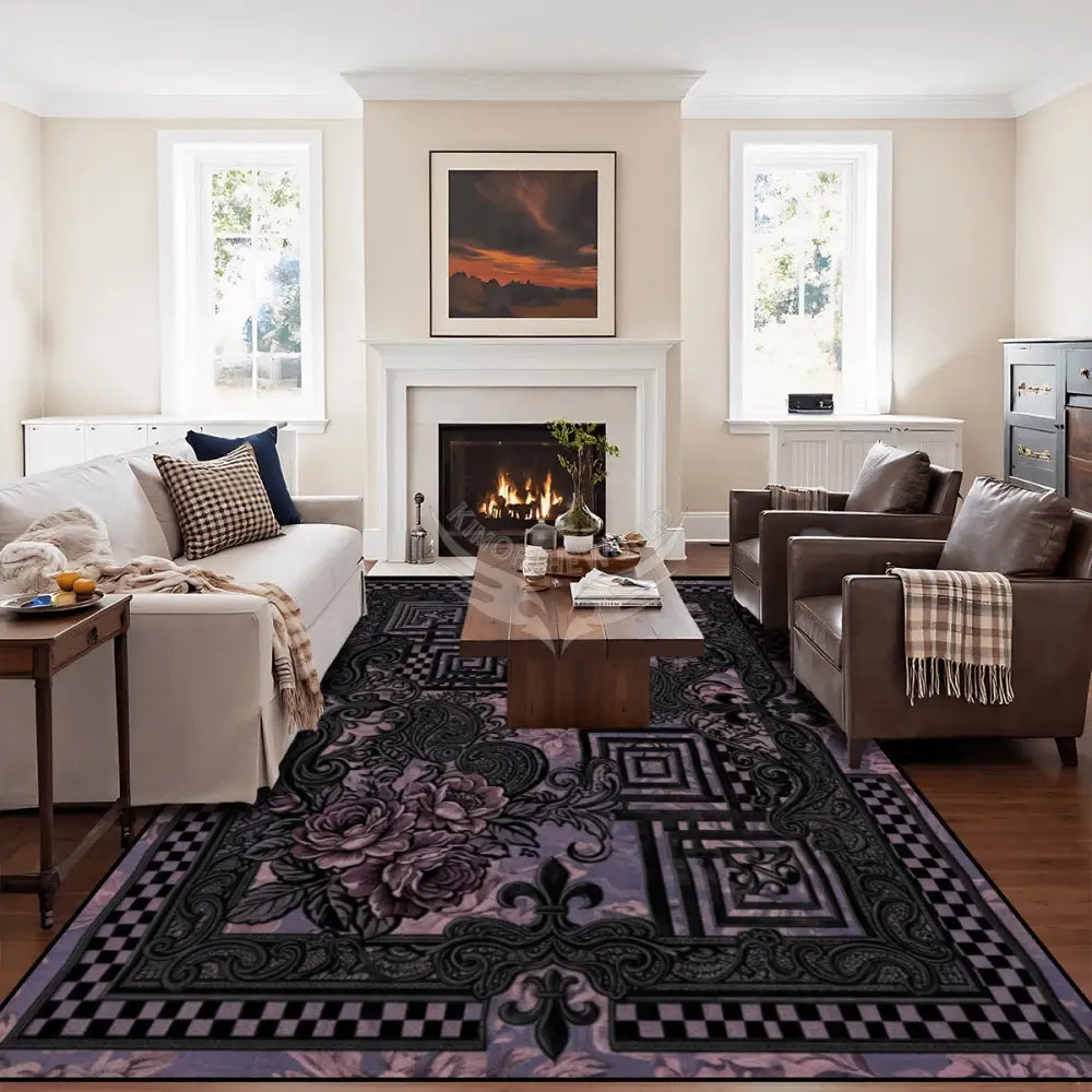 Black Lace & Pink 3D Checkerboard Design 10 ft x 8 ft Large Area Rug Floor Carpet 120’’x96’’ Rugs & Mats