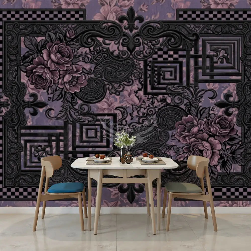 Black Lace with Pink 3D Unpasted Mural Wallpaper 144’’x100’’ 144’’x100’’ Wall Coverings