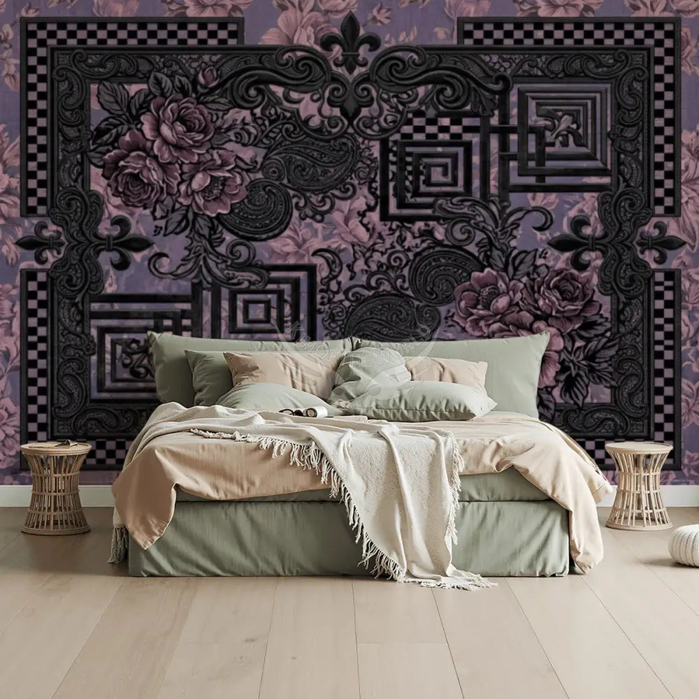 Black Lace with Pink 3D Unpasted Mural Wallpaper 144’’x100’’ 144’’x100’’ Wall Coverings