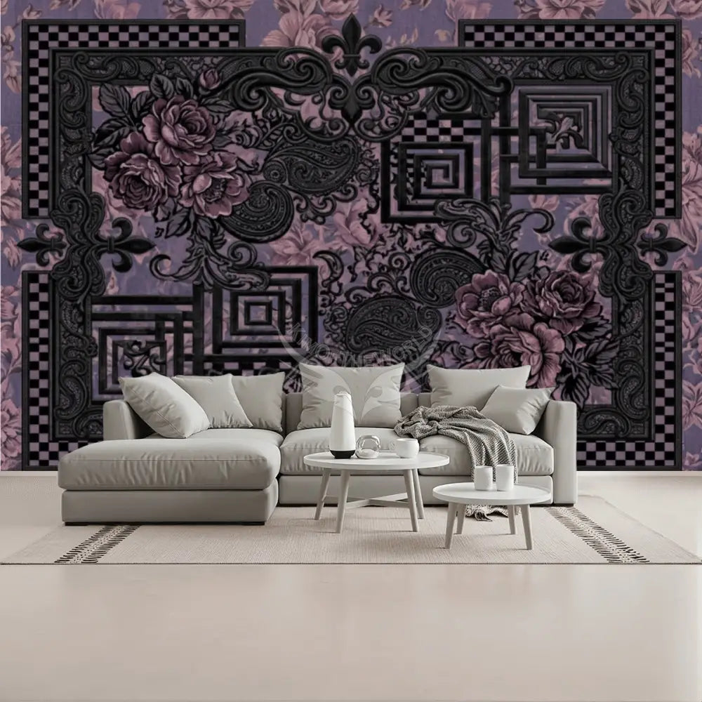 Black Lace with Pink 3D Unpasted Mural Wallpaper 144’’x100’’ 144’’x100’’ Wall Coverings