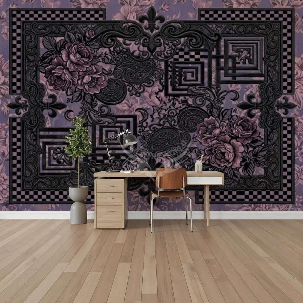 Black Lace with Pink 3D Unpasted Mural Wallpaper 144’’x100’’ 144’’x100’’ Wall Coverings