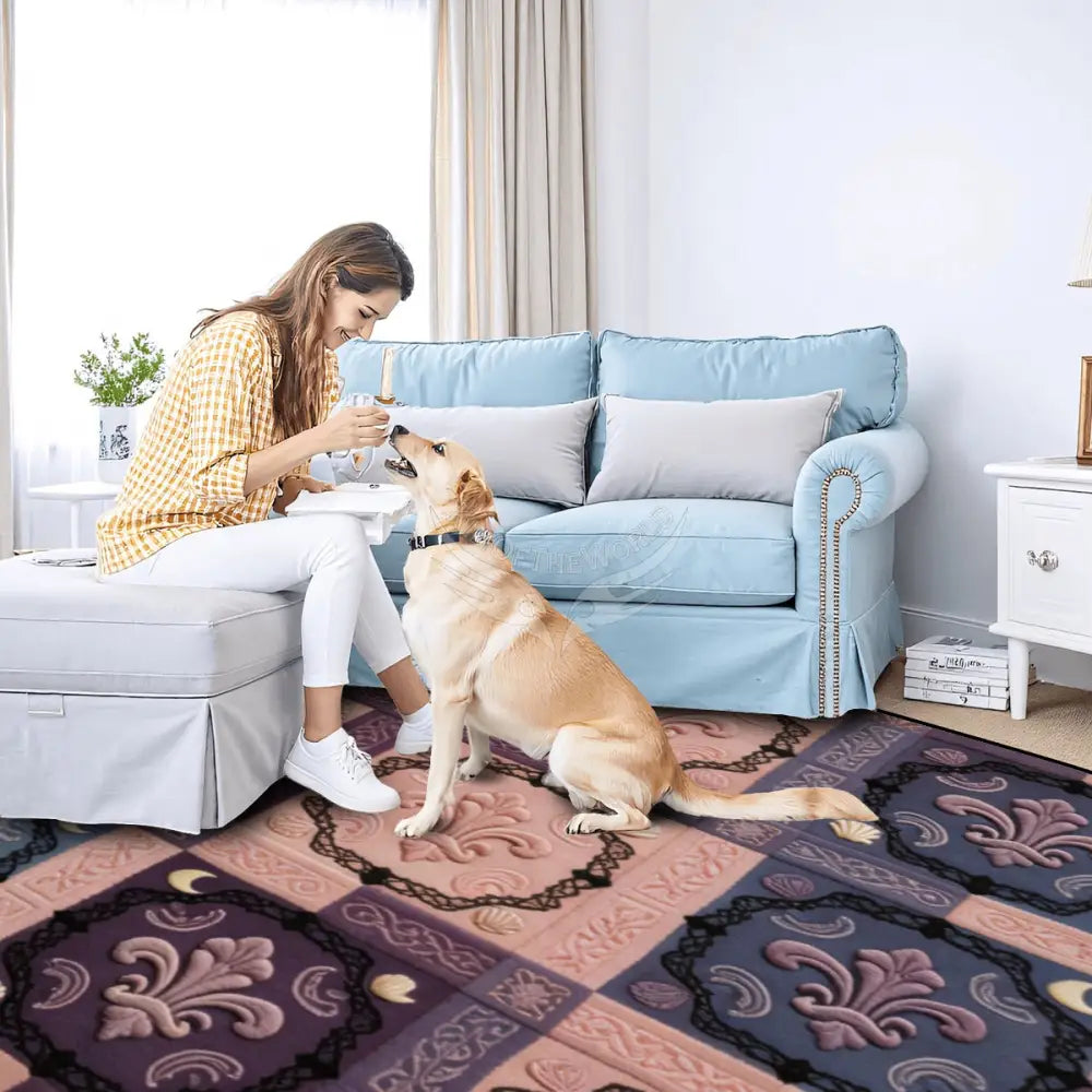 Blue and Pink Large Fleur Checkerboard 10 ft x 8 ft Large Area Rug Floor Carpet 120’’x96’’ Rugs & Mats