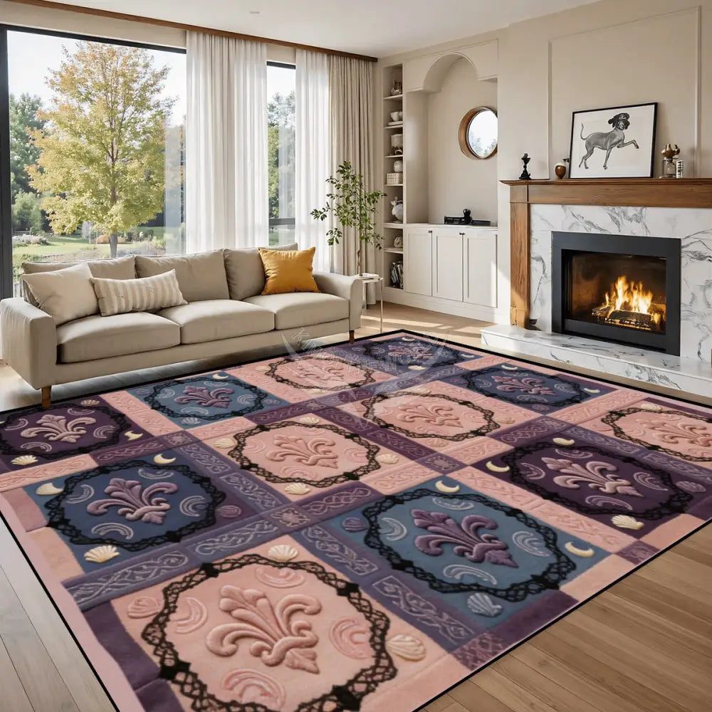 Blue and Pink Large Fleur Checkerboard 10 ft x 8 ft Large Area Rug Floor Carpet 120’’x96’’ Rugs & Mats
