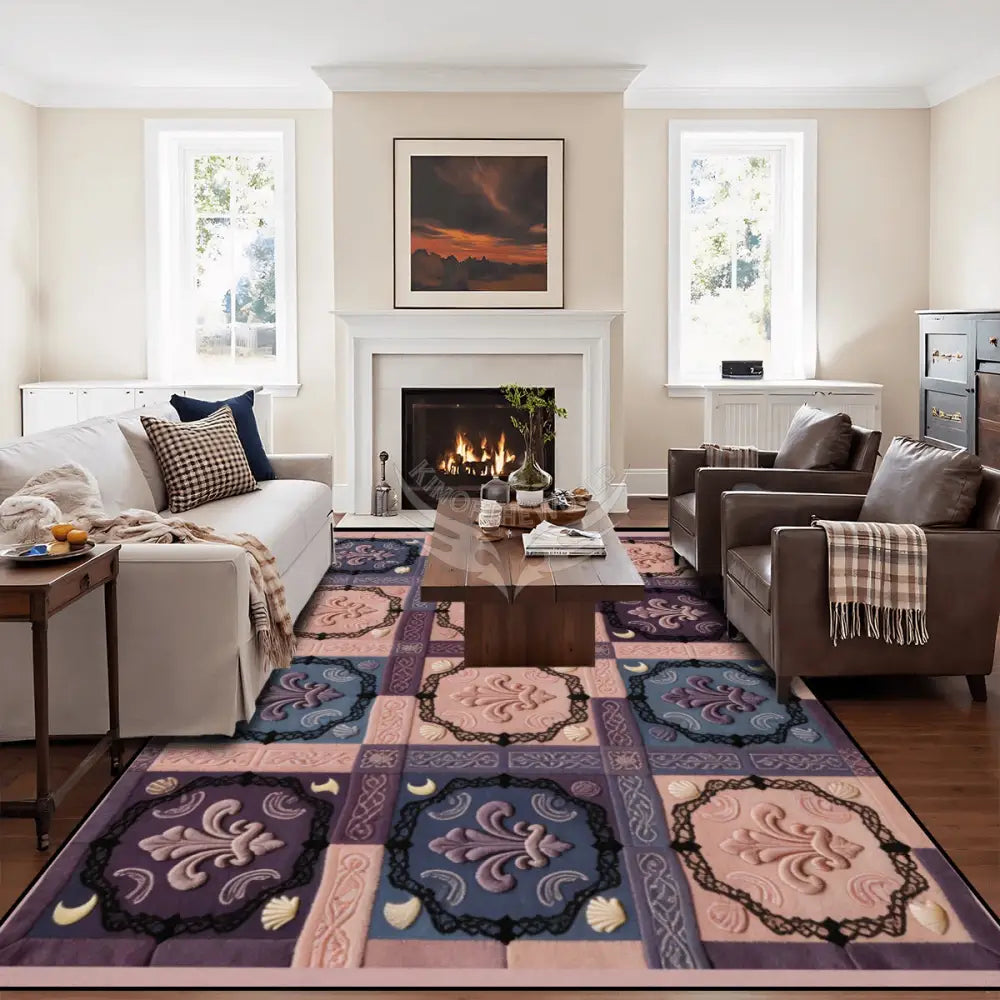 Blue and Pink Large Fleur Checkerboard 10 ft x 8 ft Large Area Rug Floor Carpet 120’’x96’’ Rugs & Mats
