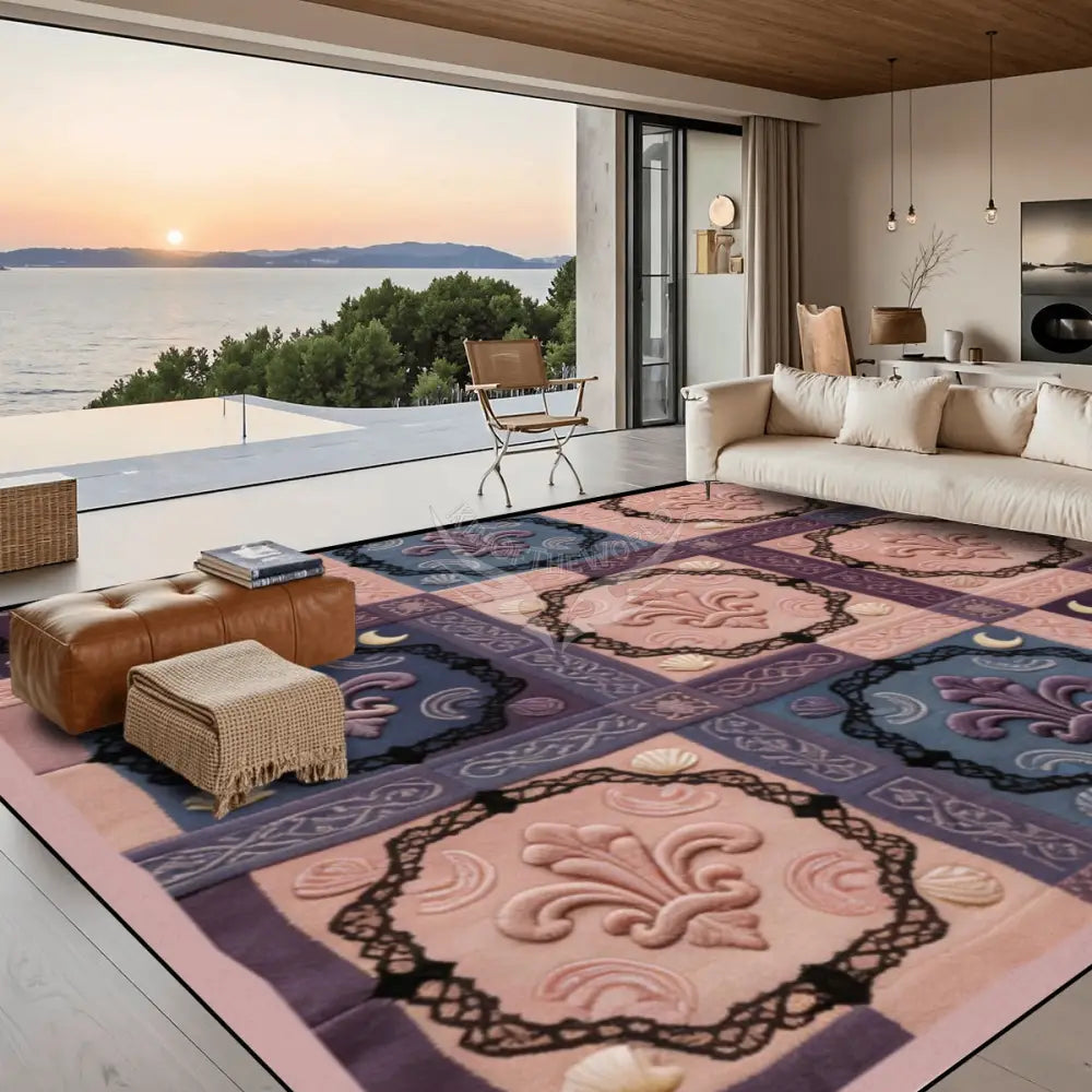 Blue and Pink Large Fleur Checkerboard 10 ft x 8 ft Large Area Rug Floor Carpet 120’’x96’’ Rugs & Mats