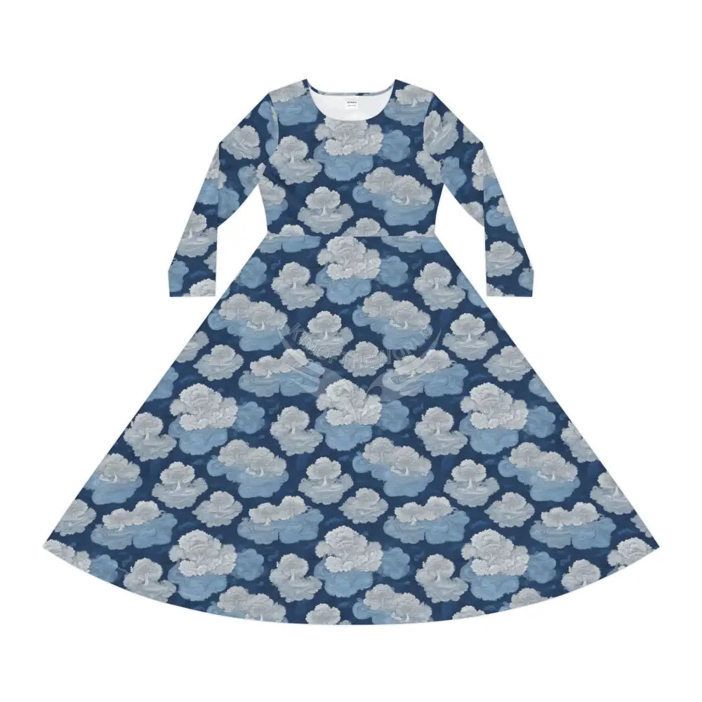 Blue and White Wallpaper Print Dress – Women’s Long Sleeve AOP L All Over Prints