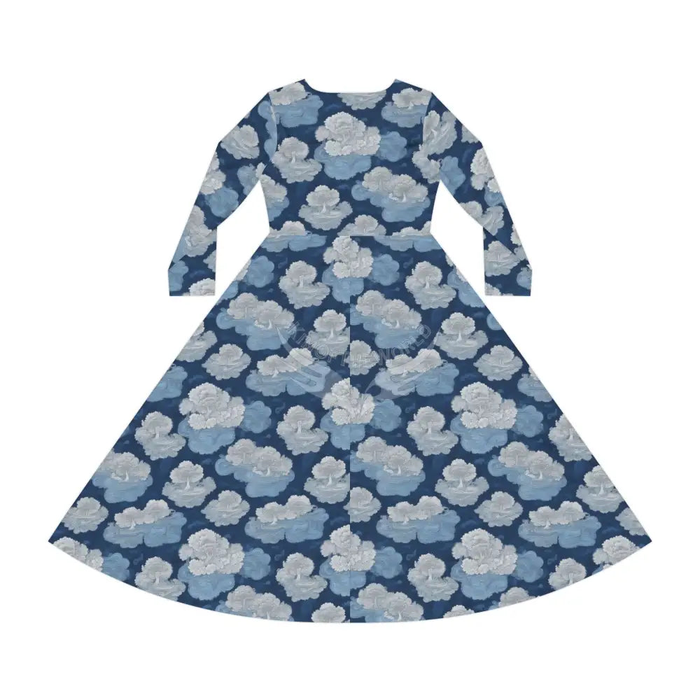 Blue and White Wallpaper Print Dress – Women’s Long Sleeve AOP L All Over Prints