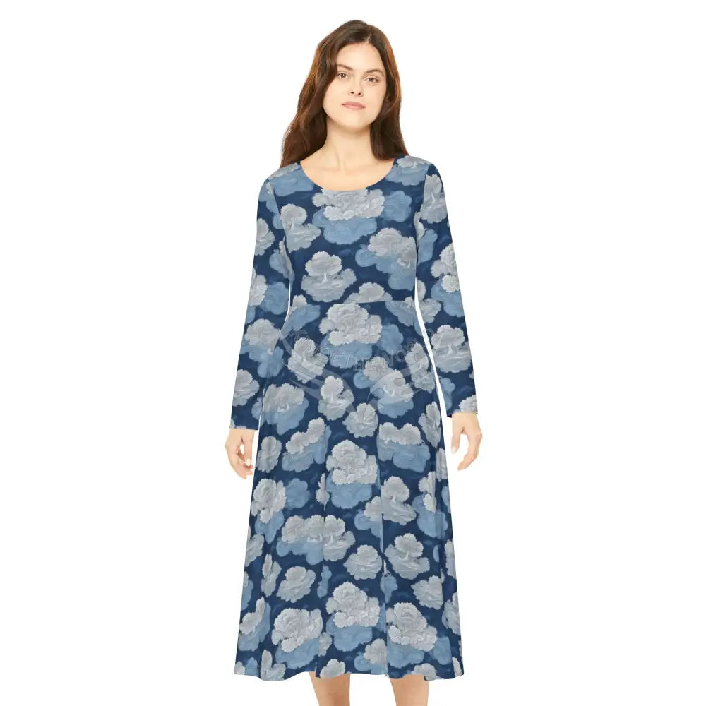 Blue and White Wallpaper Print Dress – Women’s Long Sleeve AOP L All Over Prints
