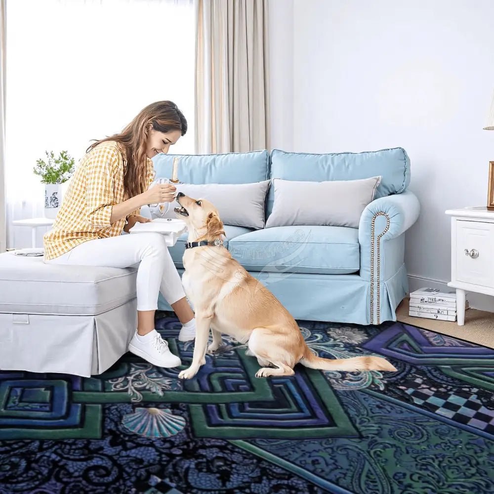 Blue & Green 3D Celtic Patchwork 10 ft x 8 ft Large Area Rug Floor Carpet 120’’x96’’ Rugs & Mats