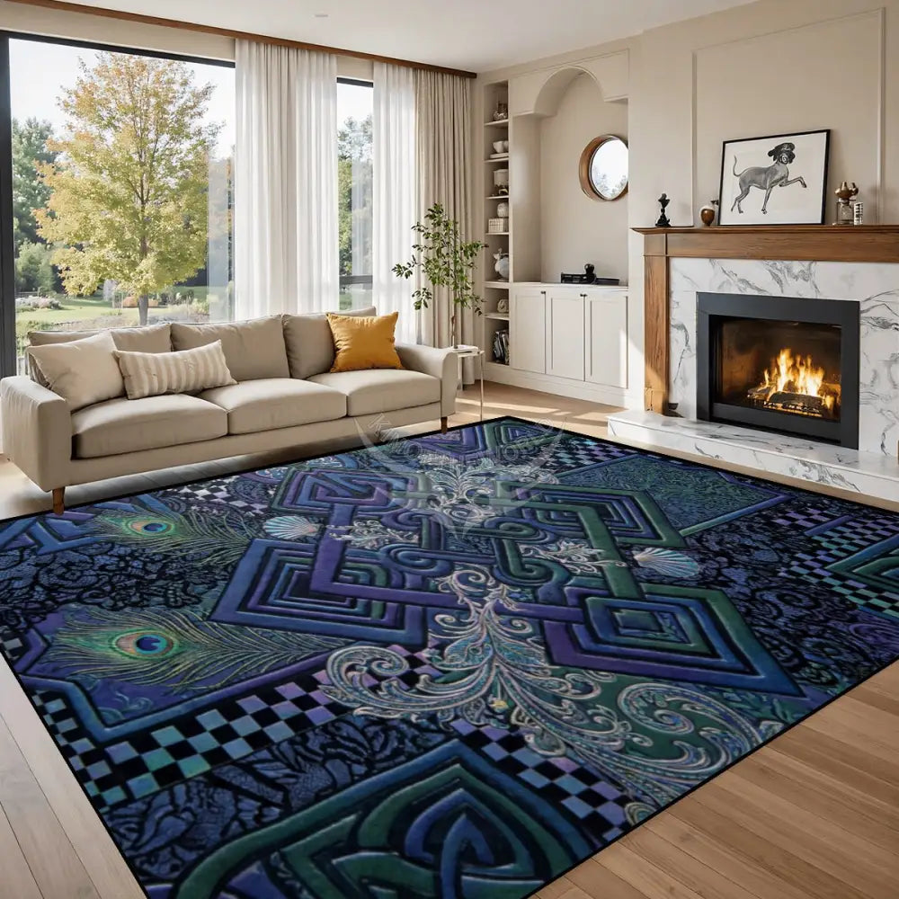 Blue & Green 3D Celtic Patchwork 10 ft x 8 ft Large Area Rug Floor Carpet 120’’x96’’ Rugs & Mats
