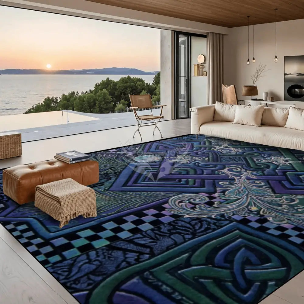 Blue & Green 3D Celtic Patchwork 10 ft x 8 ft Large Area Rug Floor Carpet 120’’x96’’ Rugs & Mats