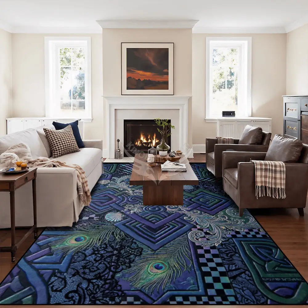 Blue & Green 3D Celtic Patchwork 10 ft x 8 ft Large Area Rug Floor Carpet 120’’x96’’ Rugs & Mats