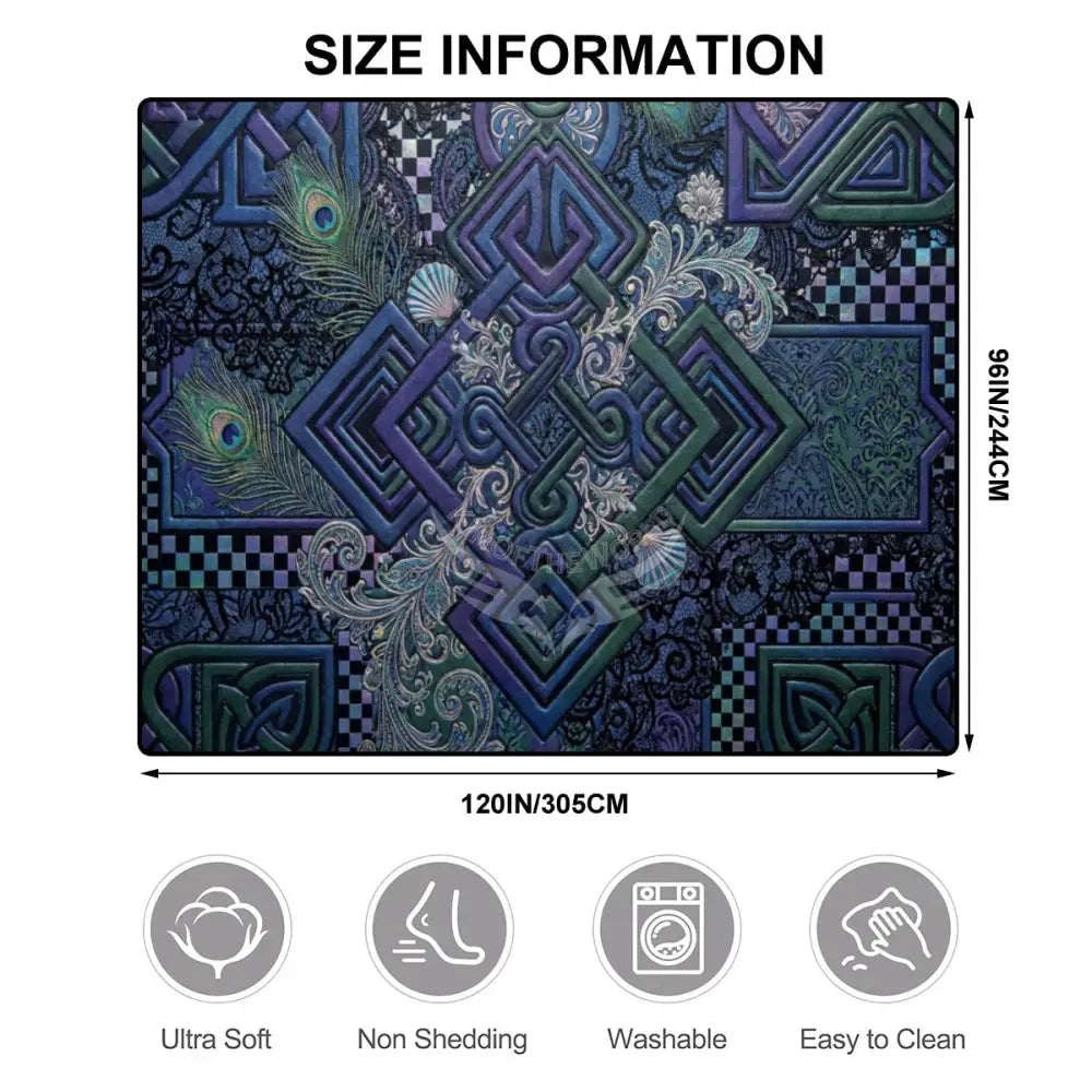 Blue & Green 3D Celtic Patchwork 10 ft x 8 ft Large Area Rug Floor Carpet 120’’x96’’ Rugs & Mats