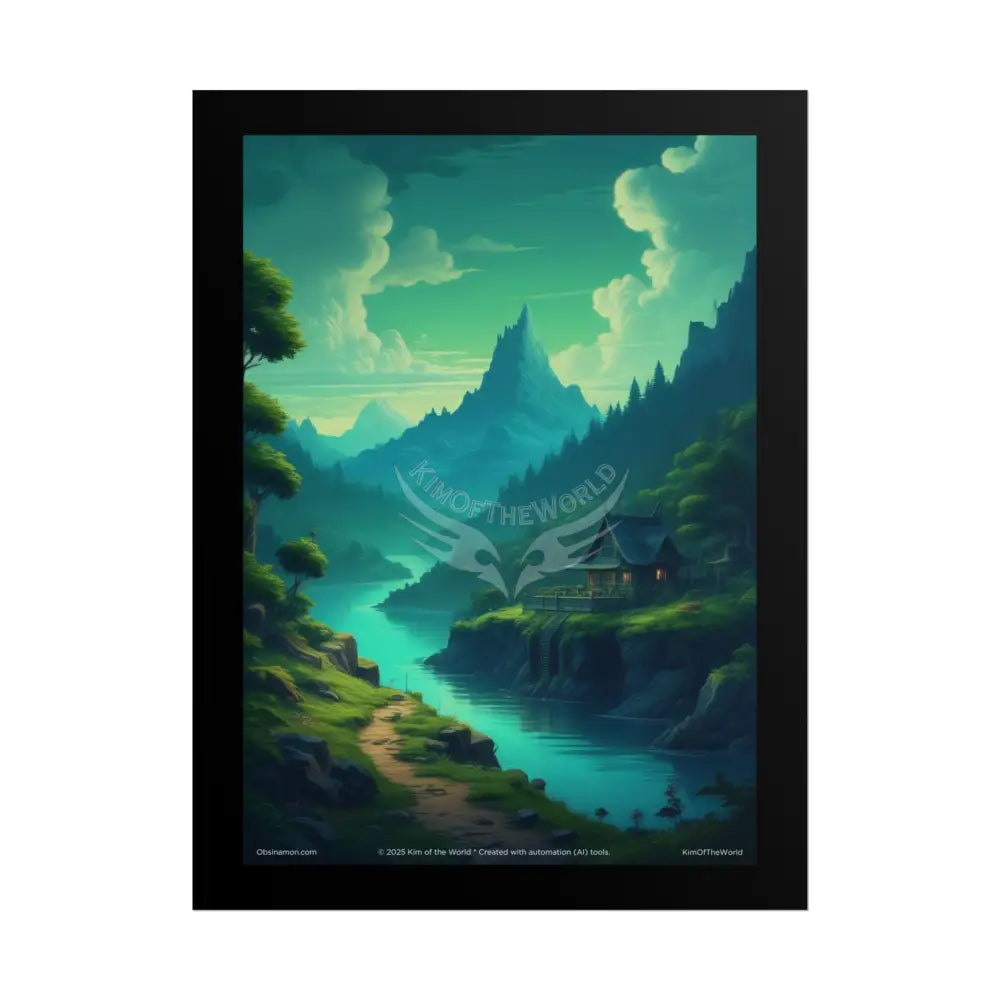 Blue & Green Vaporwave Landscapes Art Prints (Wave-Line Scenic Series) Rolled Posters 18″ x 24″ (Vertical) / Matte