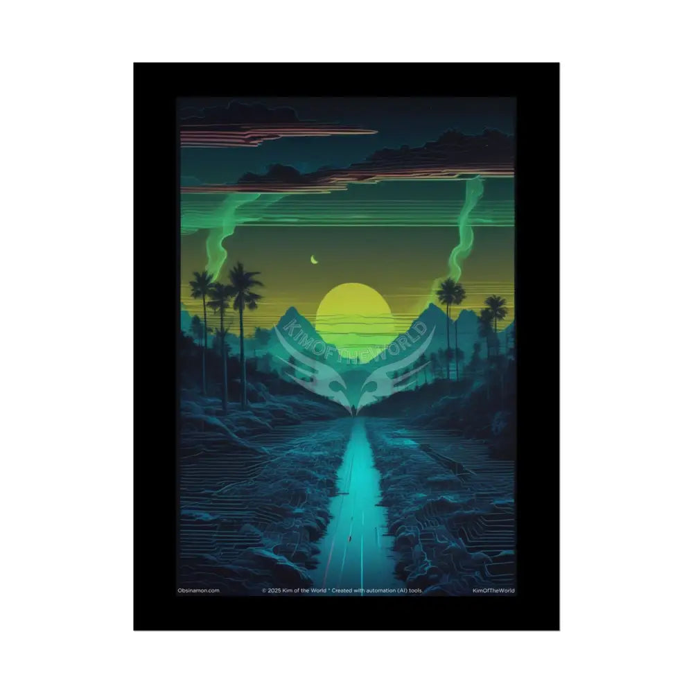 Blue & Green Vaporwave Landscapes Art Prints (Wave-Line Scenic Series) Rolled Posters 18″ x 24″ (Vertical) / Semi