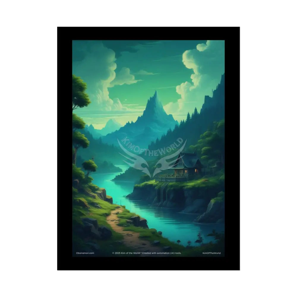 Blue & Green Vaporwave Landscapes Art Prints (Wave-Line Scenic Series) Rolled Posters 18″ x 24″ (Vertical) / Semi