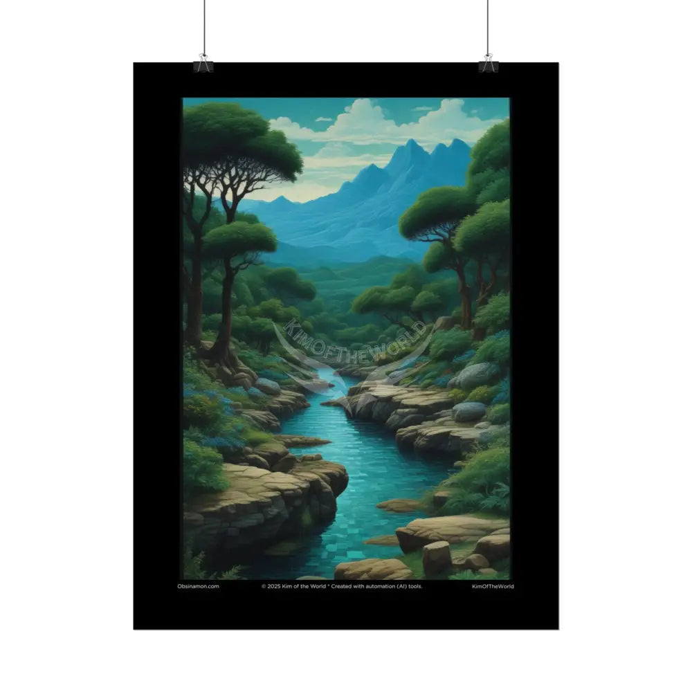 Blue & Green Vaporwave Landscapes Art Prints (Wave-Line Scenic Series) Rolled Posters Poster