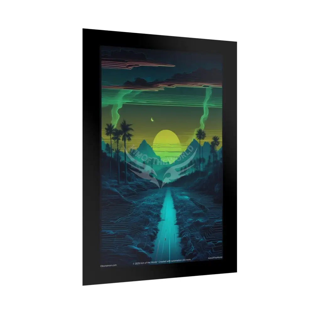 Blue & Green Vaporwave Landscapes Art Prints (Wave-Line Scenic Series) Rolled Posters Poster