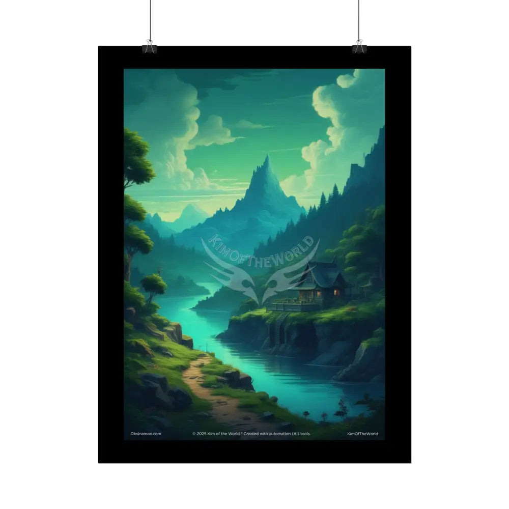 Blue & Green Vaporwave Landscapes Art Prints (Wave-Line Scenic Series) Rolled Posters Poster