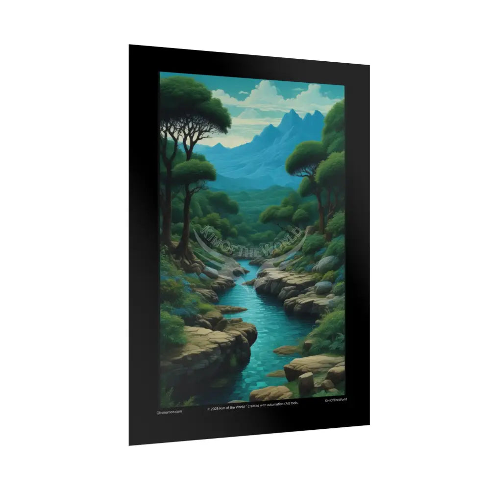Blue & Green Vaporwave Landscapes Art Prints (Wave-Line Scenic Series) Rolled Posters Poster