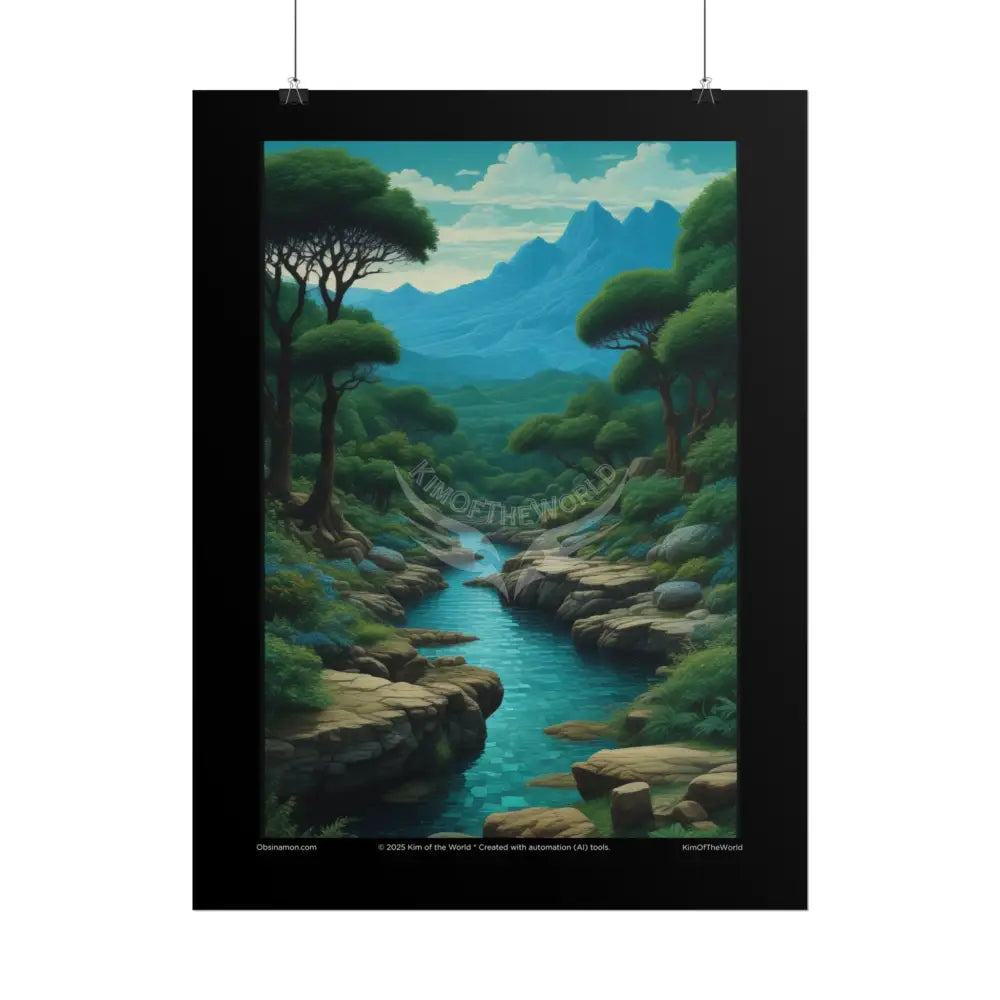 Blue & Green Vaporwave Landscapes Art Prints (Wave-Line Scenic Series) Rolled Posters Poster
