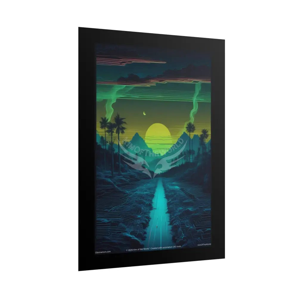Blue & Green Vaporwave Landscapes Art Prints (Wave-Line Scenic Series) Rolled Posters Poster