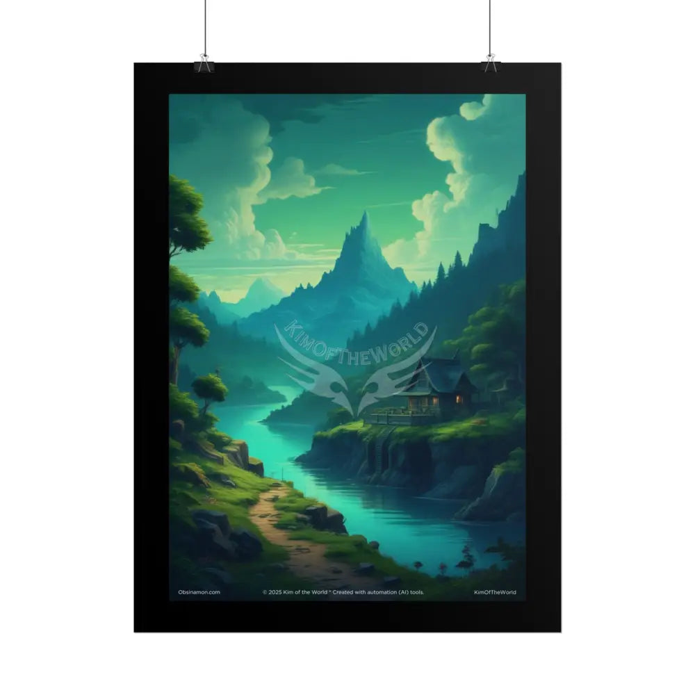 Blue & Green Vaporwave Landscapes Art Prints (Wave-Line Scenic Series) Rolled Posters Poster