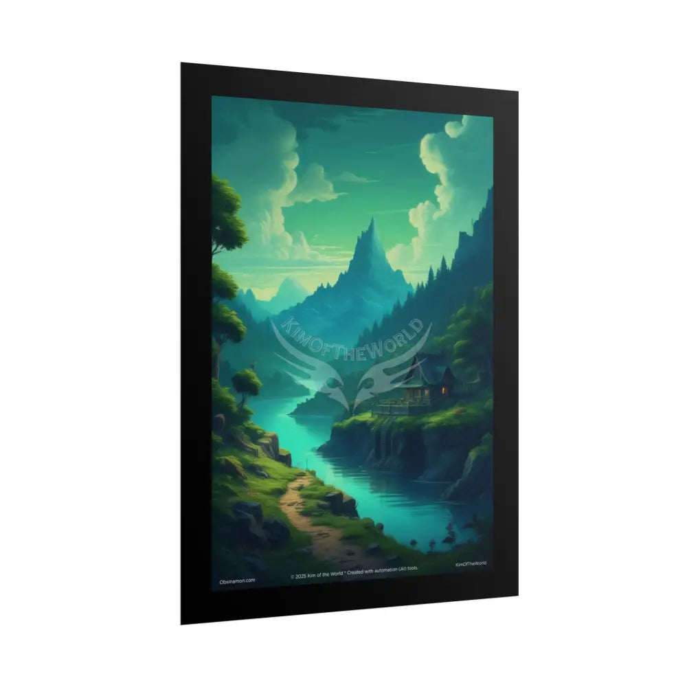 Blue & Green Vaporwave Landscapes Art Prints (Wave-Line Scenic Series) Rolled Posters Poster