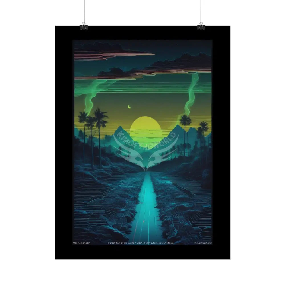 Blue & Green Vaporwave Landscapes Art Prints (Wave-Line Scenic Series) Rolled Posters Poster