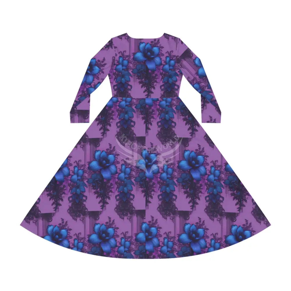 Blue Rose on Pink Wallpaper Print Dress – Women’s Long Sleeve AOP L All Over Prints