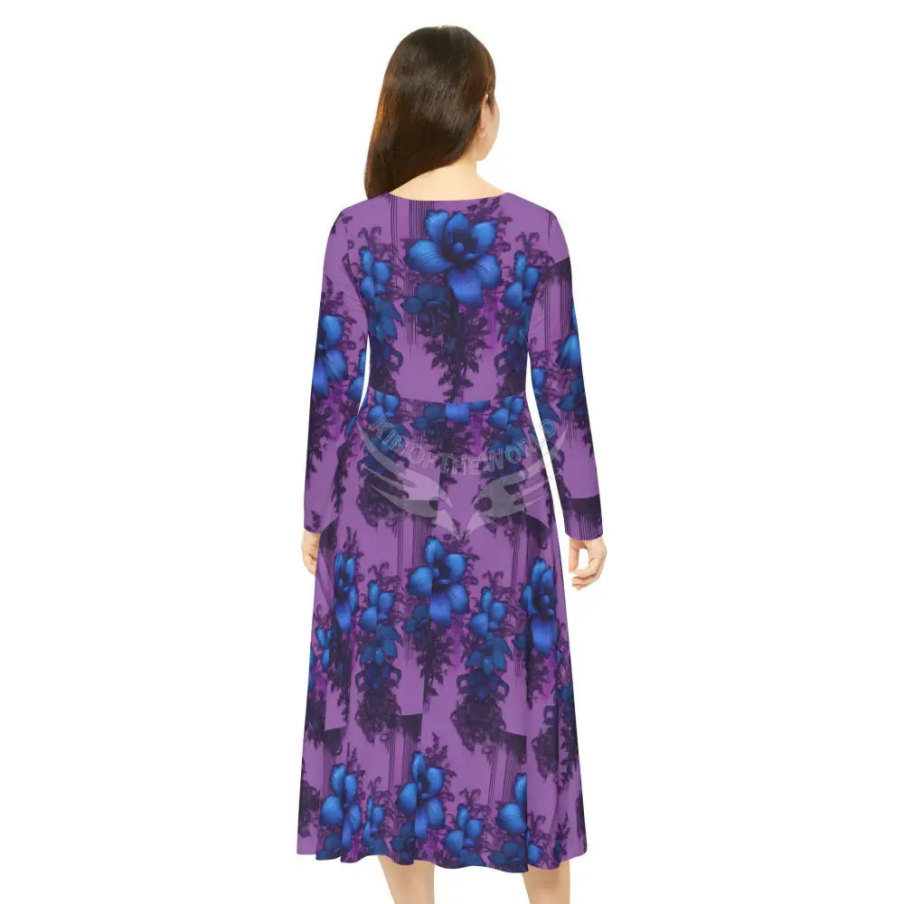 Blue Rose on Pink Wallpaper Print Dress – Women’s Long Sleeve AOP L All Over Prints