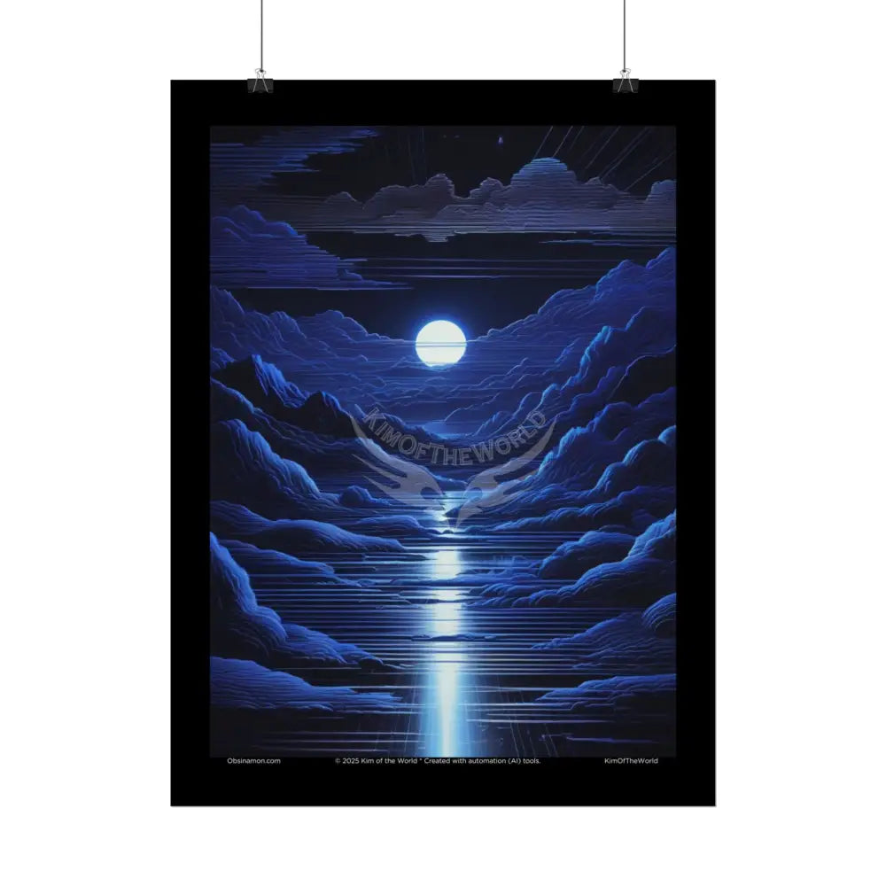 Blue Vaporwave Landscapes Art Prints (Wave-Line Scenic Series) Rolled Posters Poster